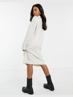 New Look High Neck Knit Midi Dress In White