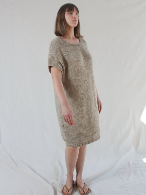 Handknit U Neck Dress Sepia