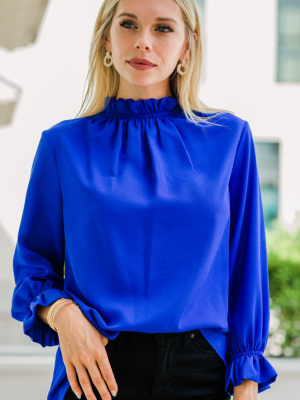 Tried And True Royal Blue Ruffled Blouse