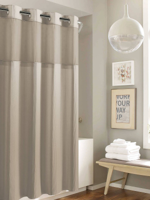 Striped Waffle Shower Curtain Beige - Hookless