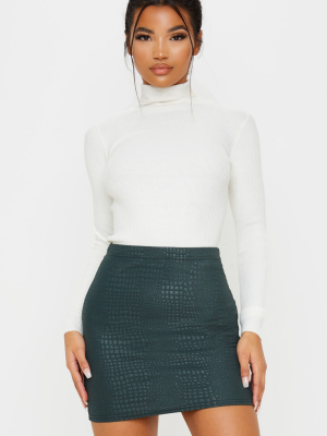 Green Croc Print Bodycon Mini Skirt