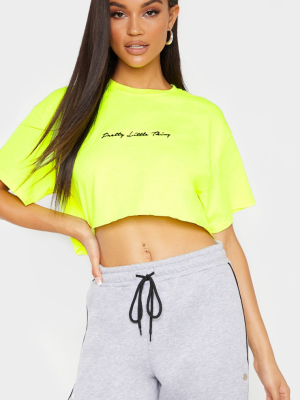 Prettylittlething Neon Lime Embroidered Crop T...