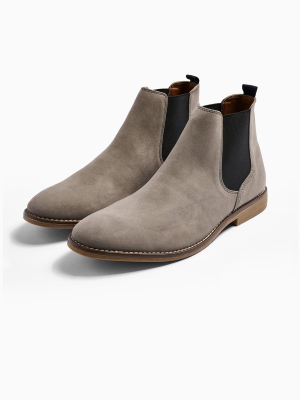 Gray Faux Suede Spark Chelsea Boots
