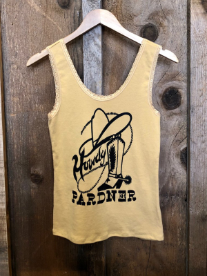 Howdy Pardner Lace Tank Gold Dust/blk