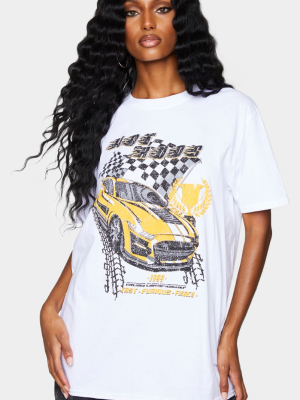 White Hot Rod Car Print T Shirt