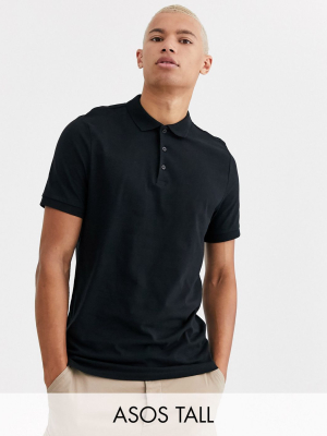 Asos Design Tall Jersey Polo In Black