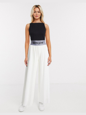 Sixth June Wide Leg Ribbed Pants With Logo Band