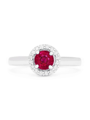 Effy Gemma 14k White Gold Ruby And Diamond Halo Ring, 0.69 Tcw