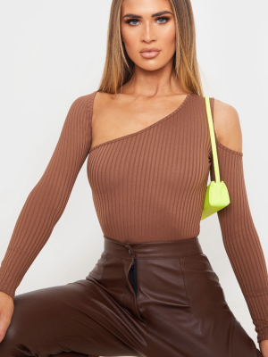 Brown Rib Cut Out Long Sleeve Bodysuit