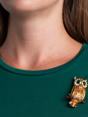 Gold With Yellow And Brown Owl Pin