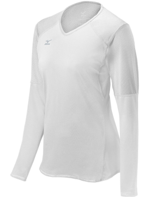 Mizuno Womens Fitted Long Sleeve V Neck Athletic T-shirt - White Large