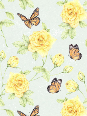 Roses & Butterflies Wallpaper From The Wallpaper Republic Collection By Milton & King