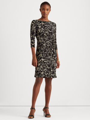 Floral Twisted-knot Jersey Dress