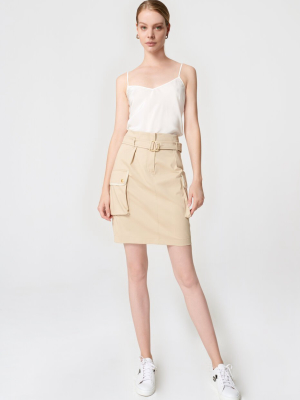 Cotton Belted Mini Skirt