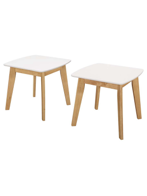 Set Of 2 Modern End Side Table White/natural - Saracina Home