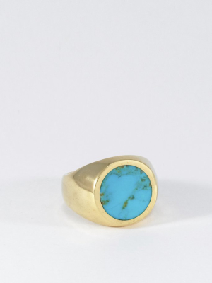 Brass Turquoise Signet Ring - Round