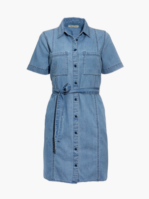 Denim Seamed Courier Tie-waist Shirtdress