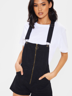 Black Button Zip Front Dungaree