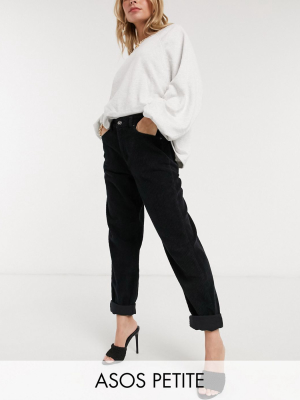 Asos Design Petite High Rise 'slouchy' Mom Jeans In Black Corduroy