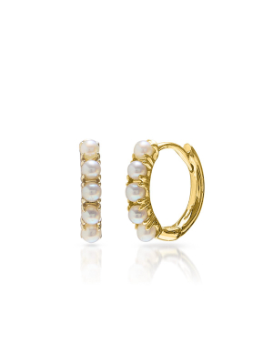 14kt Yellow Gold Pearl Huggie Earrings