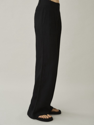 Aurelia Black Organic Heavy Weave Linen Wide Leg Trouser