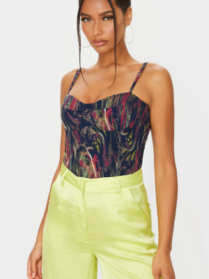 Multi Abstract Print Structured Corset Top