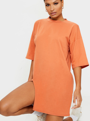 Rust Split Oversized Boyfriend T Shirt Dress