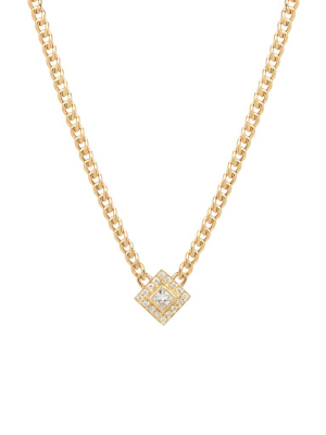14k Small Curb Chain Necklace With Princess Diamond And Pave Halo