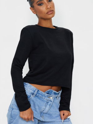 Black Shoulder Pad Long Sleeve Top