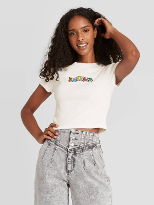 Women's Keith Haring Short Sleeve Rib-knit Baby Graphic T-shirt - White