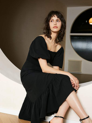 Aubrey Black Picnic Midi Dress