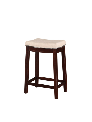 Nail Head 26" Backless Counter Height Barstool Upholstered Seat - Beige/walnut - Linon