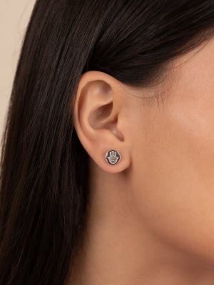 Hamsa Circle Stud Earrings