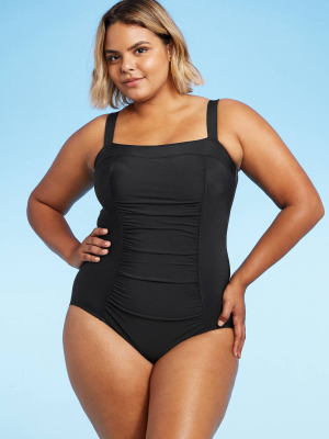 Women's Square Neck One Piece Swimsuit - Aqua Green® Black