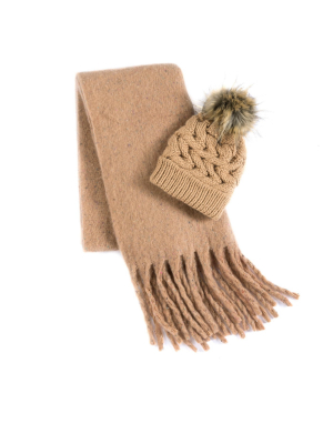 Tyler Scarf And Hat Set, Camel - Brown - Shiraleah