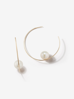 Sea Of Beauty Collection.  Floating White Pearl Hoop Earrings  Sbe125w