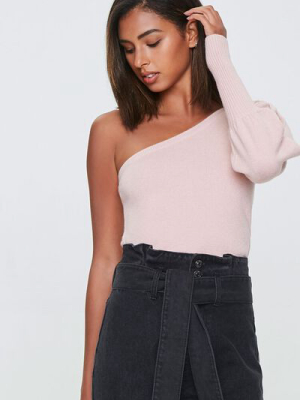 Ribbed One-shoulder Sweater