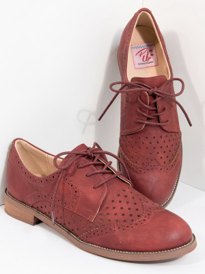 Retro Style Cherry Red Leatherette Oxford Shoes