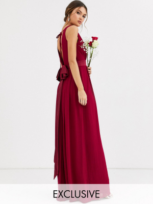 Tfnc Bridesmaid Maxi Dress With Bow Back In Mulberry