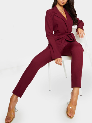 Burgundy Woven Ankle Grazer Pants