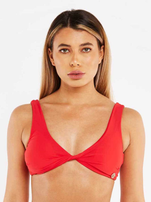 The Luna Twisted Crop Bikini Top - Red