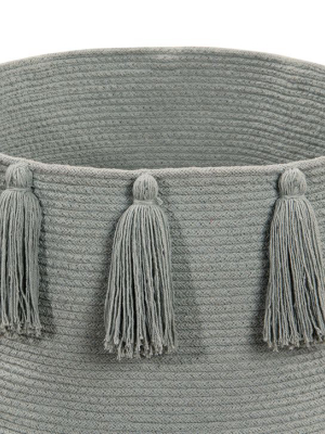 Tassels Basket In Light Grey