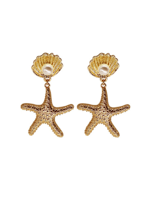 'yoyo' Starfish Shell Pearl Drop Earrings