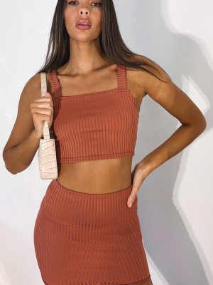 Rust Rib Square Neck Cropped Top