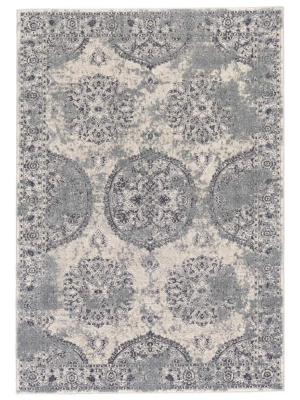 Feizy Akhari Distressed Medallion Rug - Available In 5 Sizes - Silver & Beige & Dark Gray