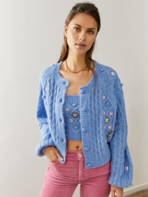 Uo Hand Embroidered Cardigan & Cami Twin Set