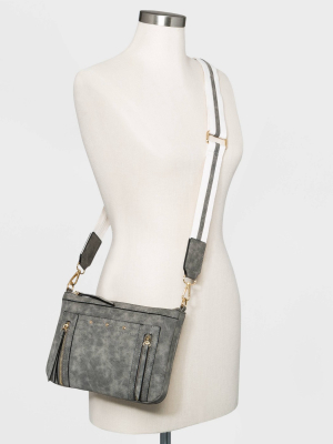 Vr Nyc Zip Closure Webbing Strap Whipstitch Crossbody Bag - Gray