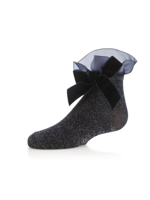 Zubii Tulle And Bow Ankle Sock - Navy