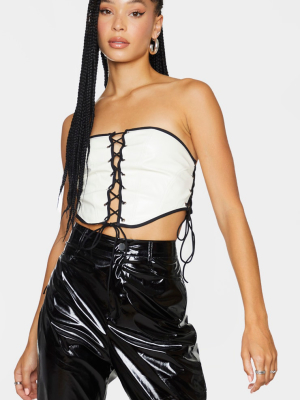 White Pu Lace Up Detailing Cropped Corset