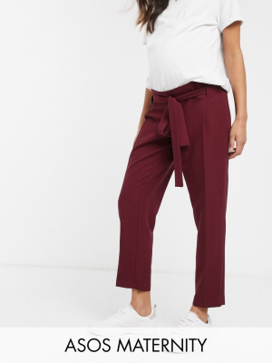 Asos Design Maternity Tailored Tie Waist Tapered Ankle Grazer Pants